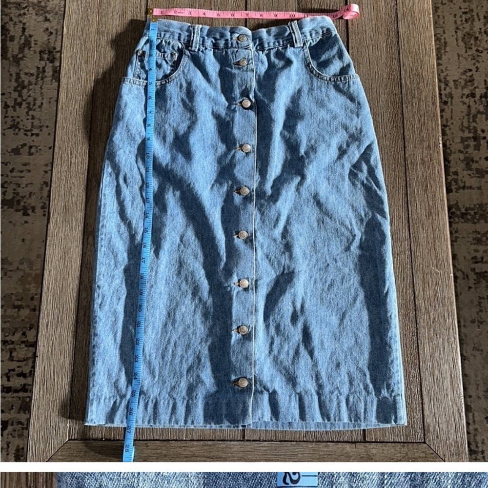 Bass button front denim midi skirt